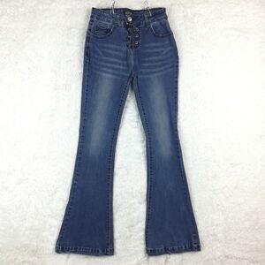Jack David‎ Womens Jeans Flare Lace Up Denim Blue Boho Hipster Stretch Juniors 7